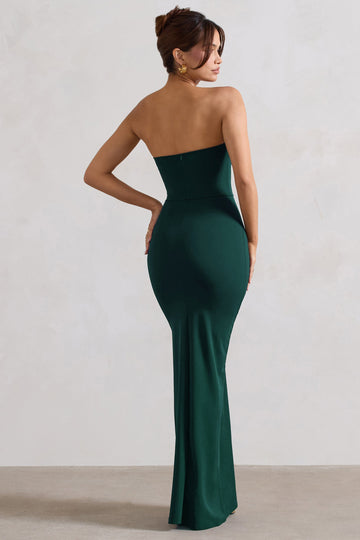 Belle of The Ball Bottle Green Bandeau Maxi Dress With Split Hem